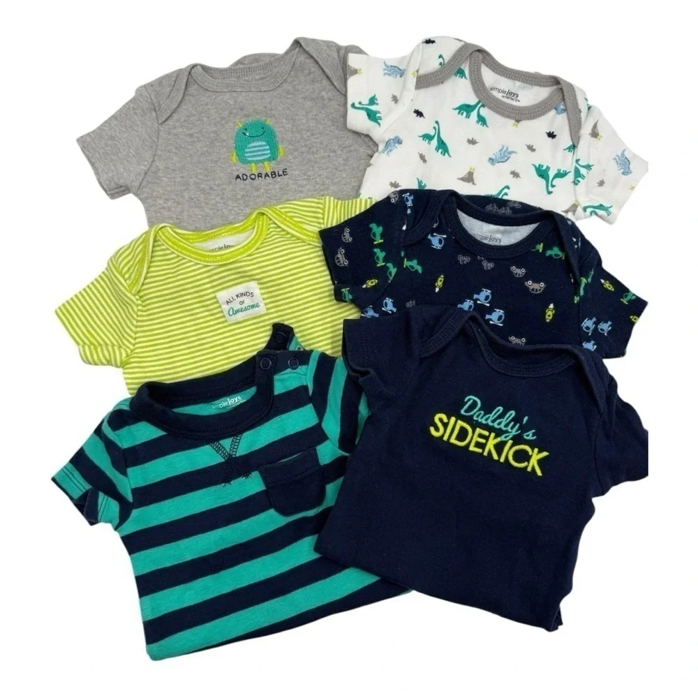 Like New Carter's Kids Striped and Graphic Tees Bodysuits- Green, Blue, Gray